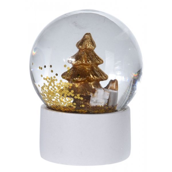 Χριστουγεννιάτικη Διακοσμητική Χιονόμπαλα Λευκή με Χρυσό Δεντράκι (7cm)